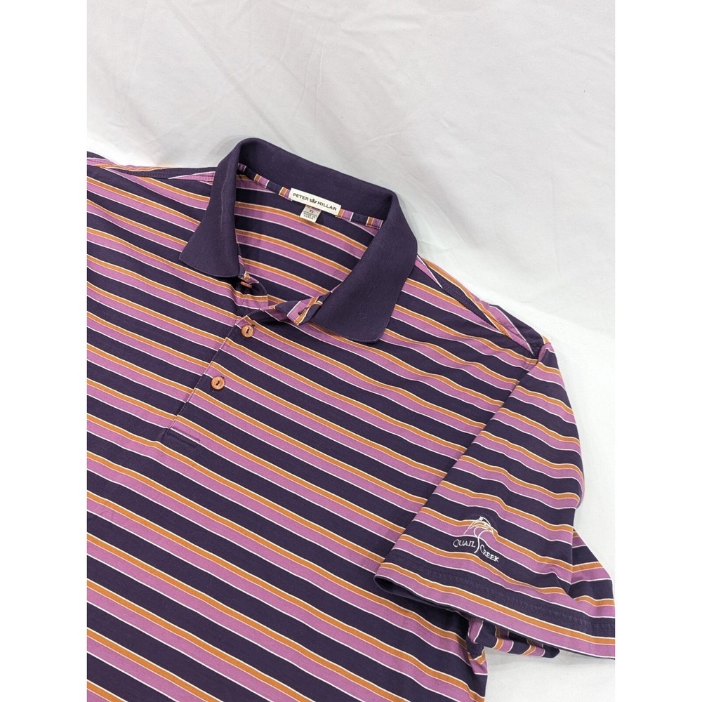 Peter Millar Cotton Multicolor Stripes Golf Polo Shirt Quail Creek XL Excellent